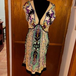 ECI Multicolor Silk Sequined Patterned Dress SZ Med